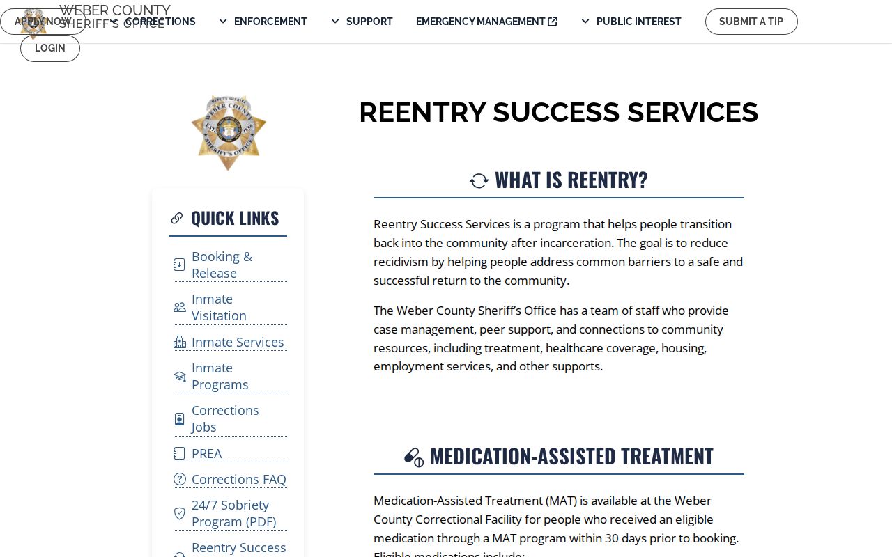 Weber County Correctional Facility release-planning services for Morgan County prisoners